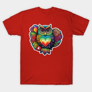 Groovy Psychedelic Owl in Red T-Shirt